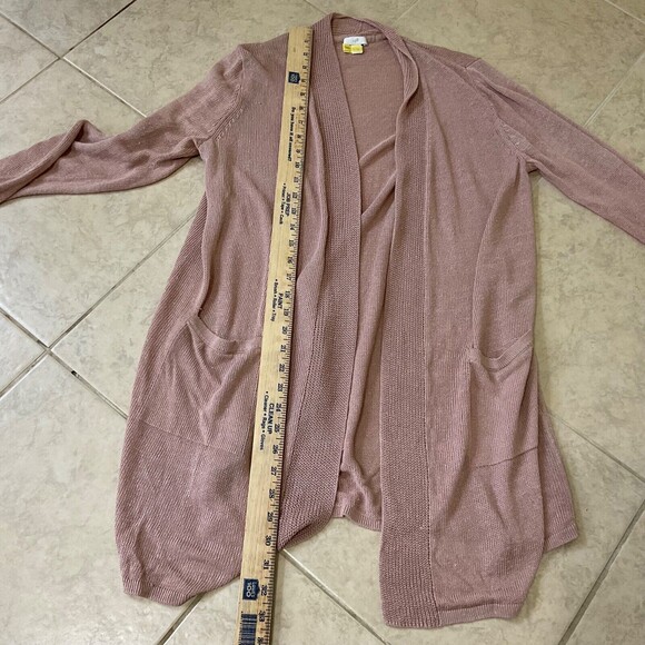 J Jill Cardigan Sweater Womens L Linen blend Long Sleeve Open Front pockets rose - Picture 10 of 13